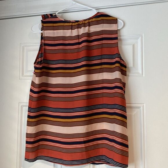 Loft Sleeveless Ruffle Collar Striped Blouse Size Small - Picture 8 of 8